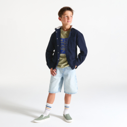 قميص فوقي بقلنسوة قابلة للخلع أزرق داكن للأولاد